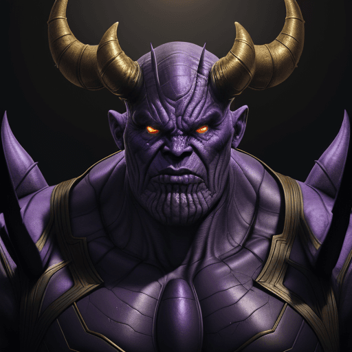 AI generated: devil monster  with the design and character of thanos The devil monster is gold and purple dark, no...