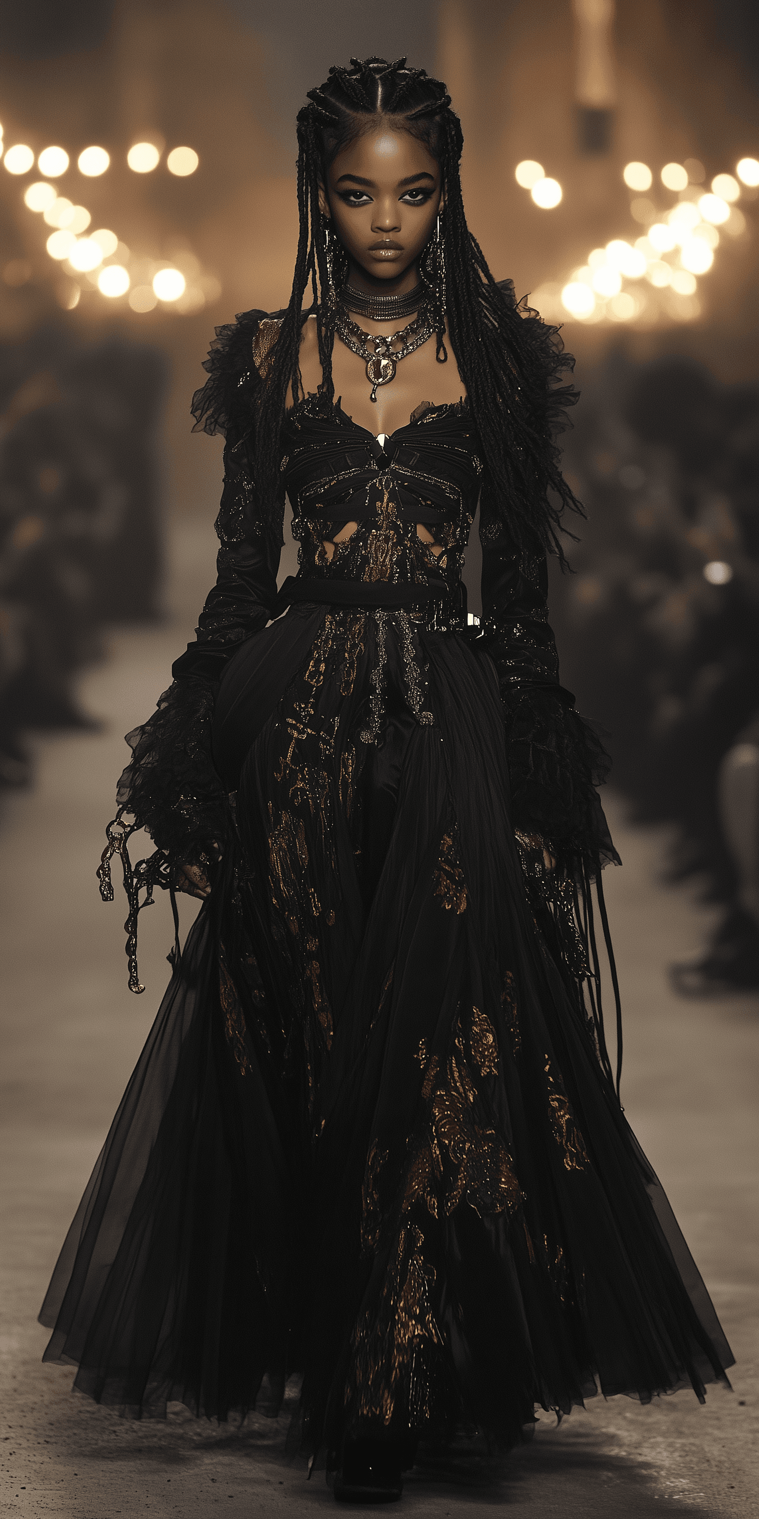 AI generated: A Surrealistic Vogue Style On The Runway --ar 1:2 --raw  --stylize 600