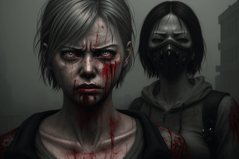 AI generated: woman, angry, WOMAN full body, crying blood insipired by Silent Hill, beautiful and detailed artwork...