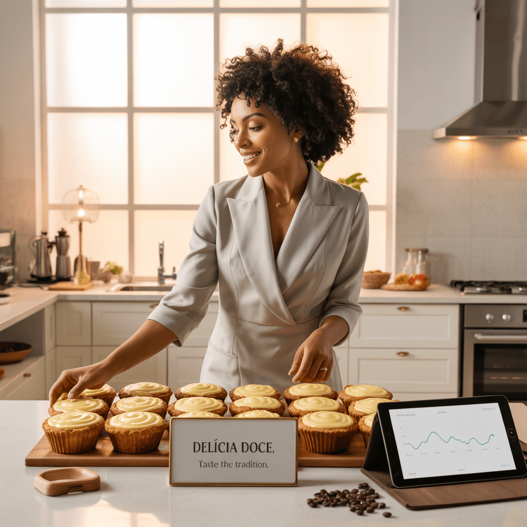 AI generated: Mulher negra agente de marketing em uma Cozinha moderna fazendo fazendo publicidade 