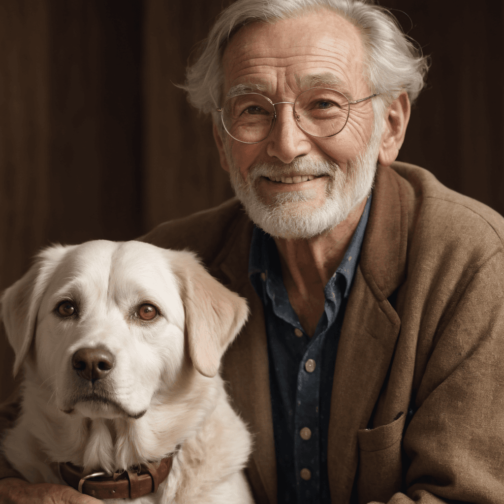 AI generated: masterpiece, solo focus award winning portrait of happy old man and a dog
