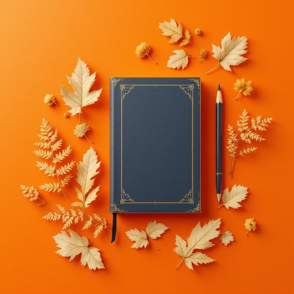 AI generated: fondo naranja del canvas, con lapiceros y hojas de papel , si se puede en 3D mejor , que no contenga...