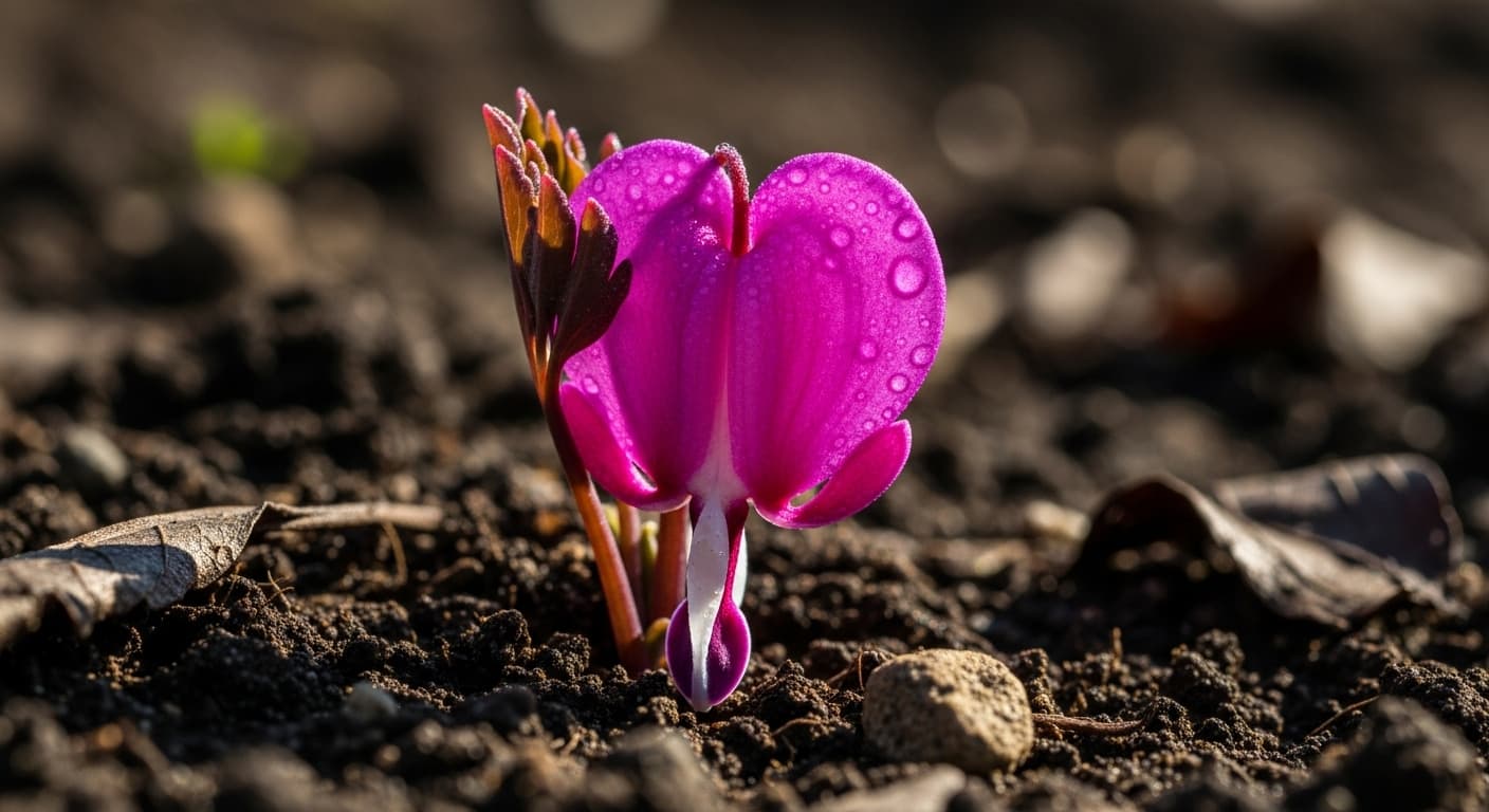 AI generated: A close-up, highly detailed photograph of a single, vibrant magenta flower, shaped like a perfect he...