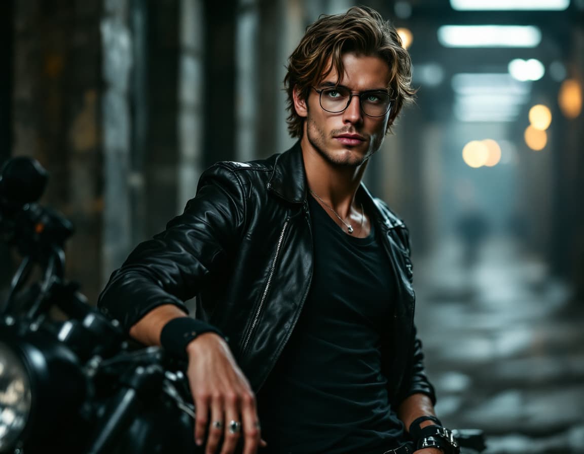 AI generated: Full-body photography, profile view of a  striking 19-year-old male Instagram model with an aristocr...