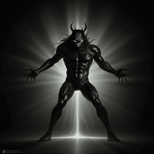 AI generated: In the depths of darkness, a cimmerian gilded sonic symbiote emerges, its shimmering form blending p...