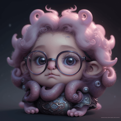 AI generated: cute baby creature from another universe, wearing glasses, magical and dreamy, cute, octane render, ...