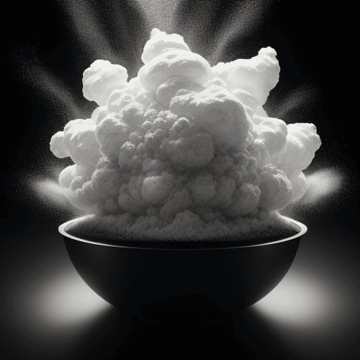 AI generated: Commercial photography, powerful explosion of white black green dust  cooking species
, white lighti...
