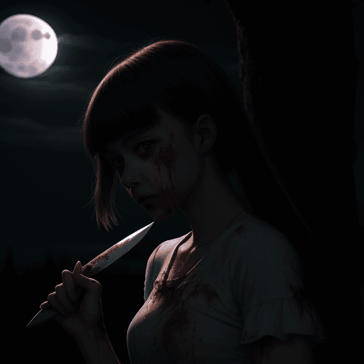 AI generated: girl, knife, blood, moonlight 