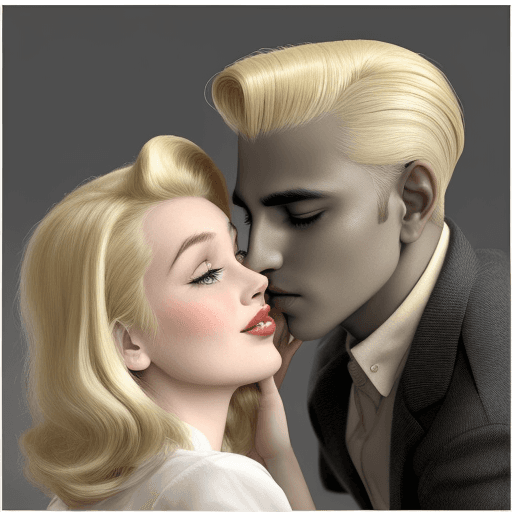 AI generated: Blonde American n in 50s kissing an Indian in 30s 