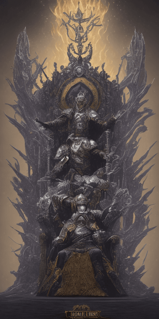 AI generated: steven seagal sitting on golden throne, Lich King's Throne Room, Realm of Undying Dominion. The scen...