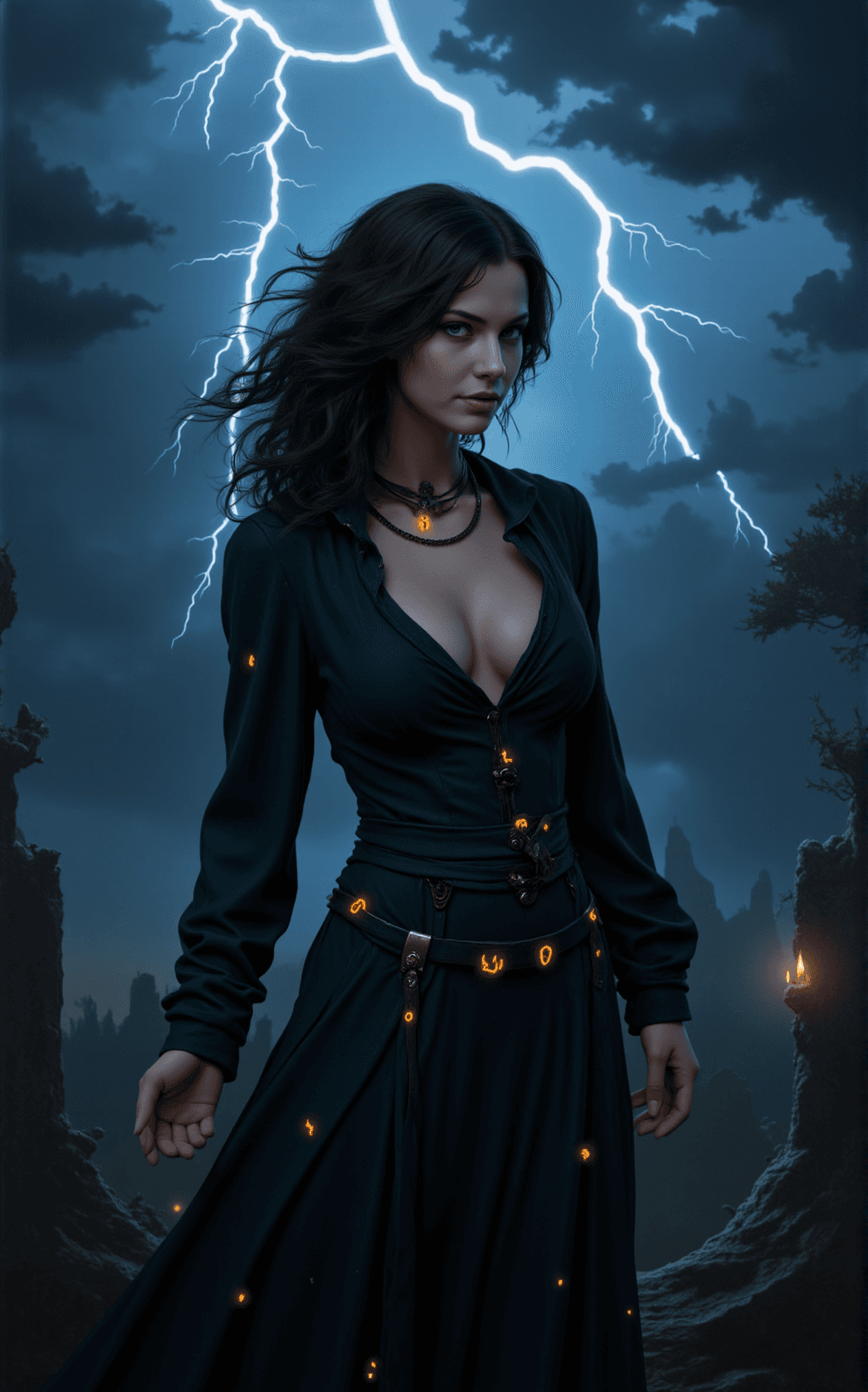 AI generated: In the heart of a tempestuous night, jagged lightning splits the sky and the air hums with raw energ...