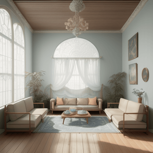 AI generated: High resolution photography interior design, dreamy sunken living room conversation pit, wooden floo...