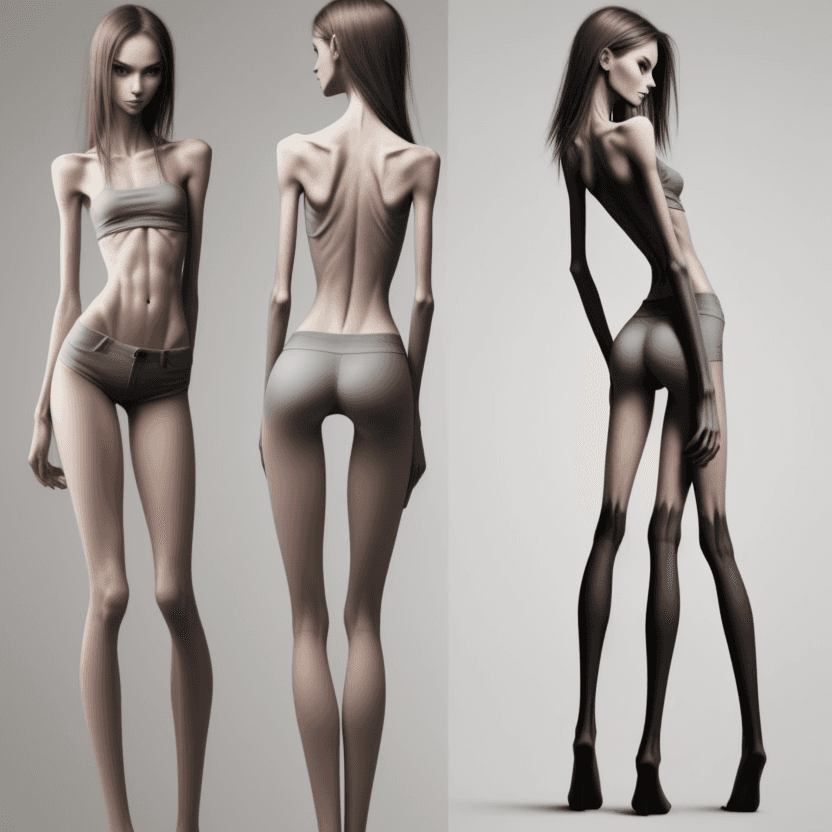 AI generated: extreme beautiful skinny slender (almost anorexic)  girl with skinny slender thighs narrow, 