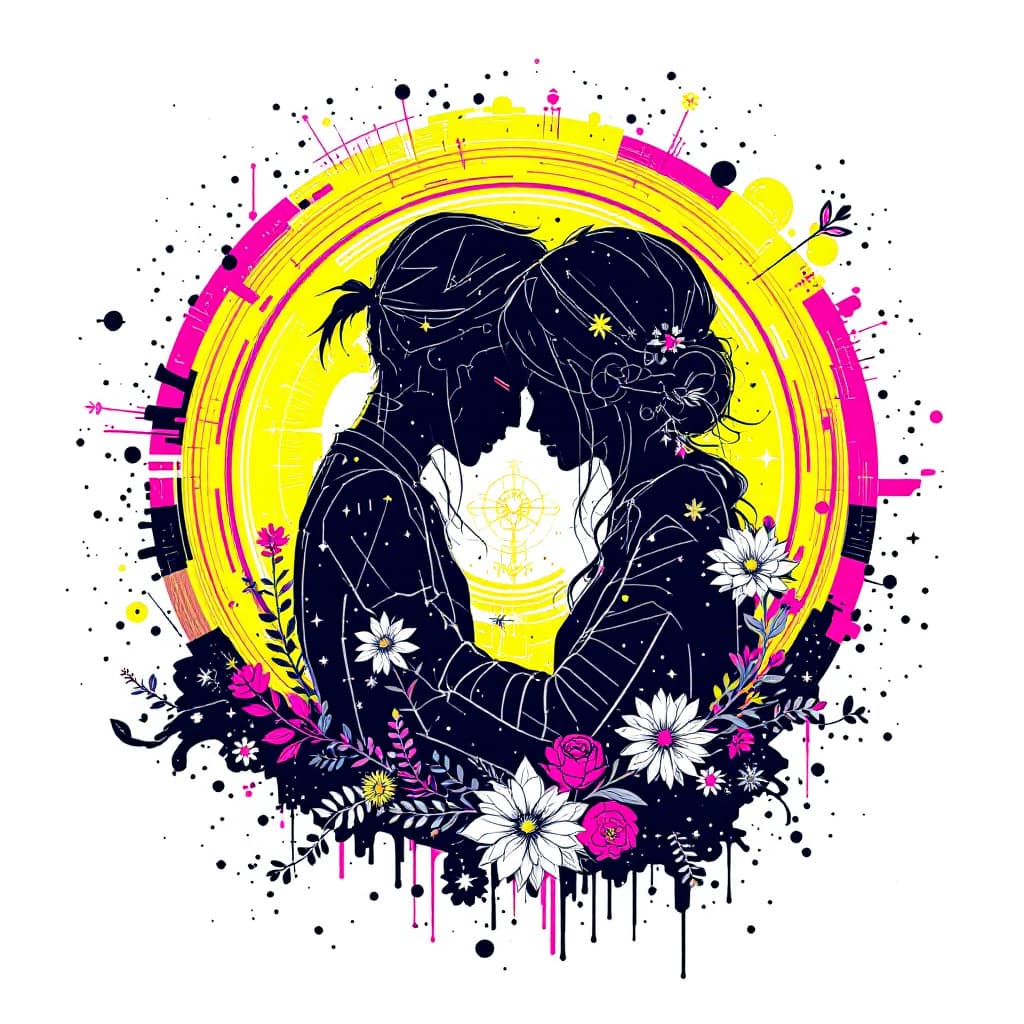 AI generated: Circle cyber punk mothers day emblem white background