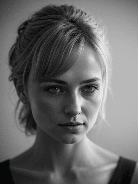 AI generated: Realistic,(greyscale, traditional media, sketch), portrait, 1girl, cover - perfect tone, style of dr...