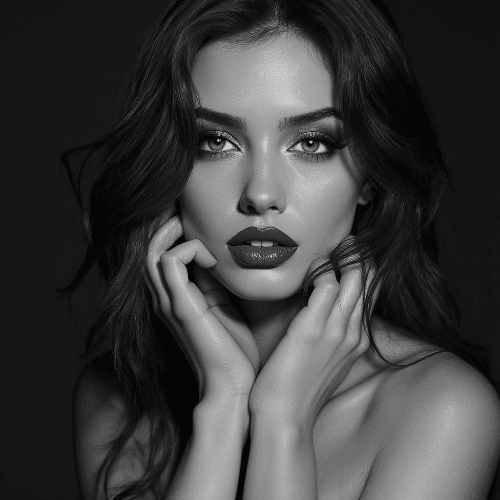 AI generated: Pics black and white; Mood: serenity; atmosphere peaceful; fashion photography; Female Model full bo...