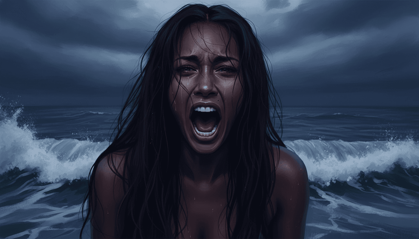 AI generated: A Dramatic, Dark Digital Portrait of a Woman Screaming