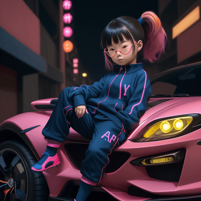 AI generated: Digital masterpiece: Nighttime Portrait of a Mysterious a little asian girl 6 year old , full body ,...