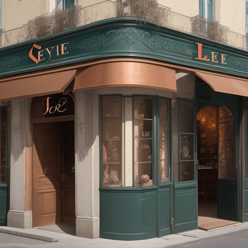 AI generated: a square wall sign in aged verdigre copper reads "Le Salon" in script  at GIPSY Est. 1980 / 2023
