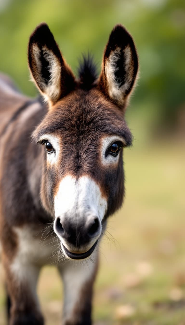 AI generated: a cute small donkey smiling and leaning in to kiss