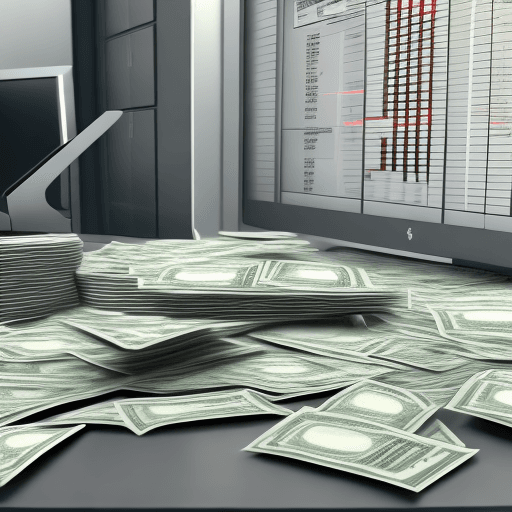 AI generated: Office vibe, money making, shares and up going arrows, capital gains, high detail, octane render, 8k