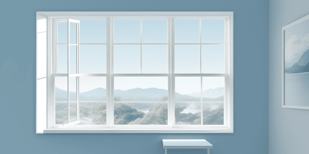 AI generated: clean blue tinted aesthetic window with white background in landscape size