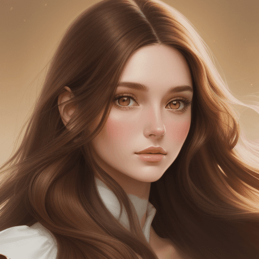 AI generated: an illustration of a woman with long brown hair, dark beige and light amber, close-up