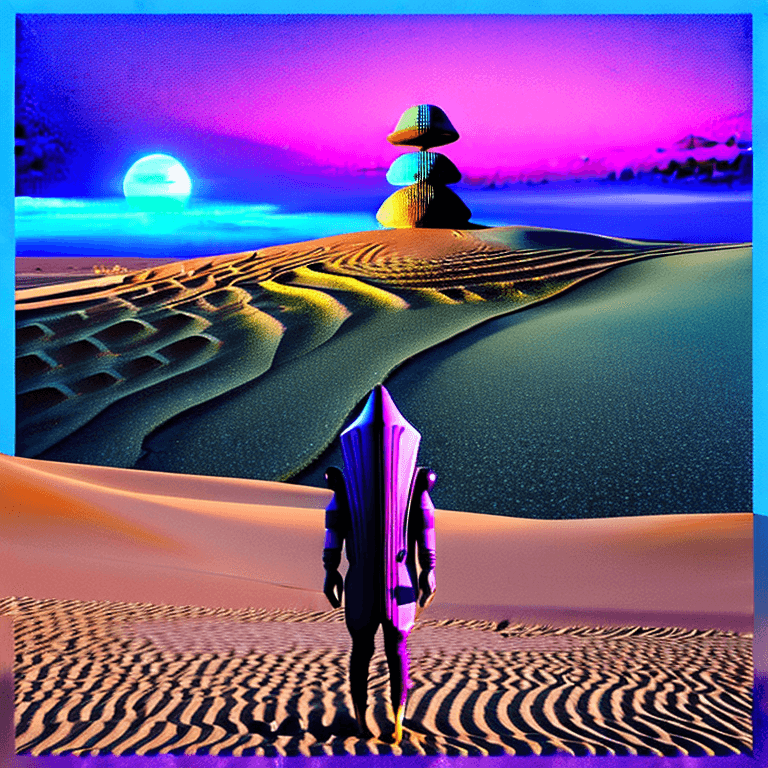 AI generated: album cover illustration hyperealistic 8k octane render of a strange mysterious desolate desert with...