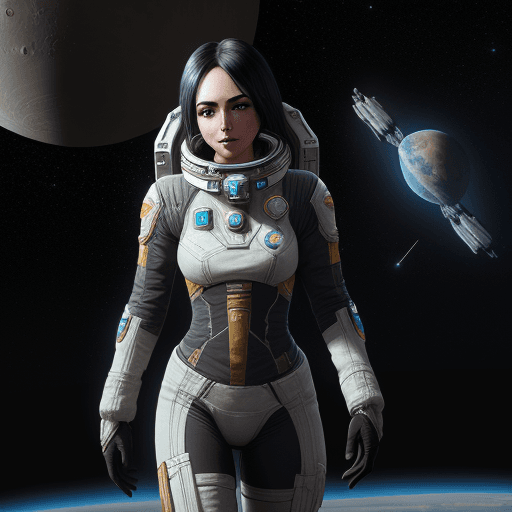 AI generated: High resolution photography female star warrior on moon lyria with long black hair in star citizen s...