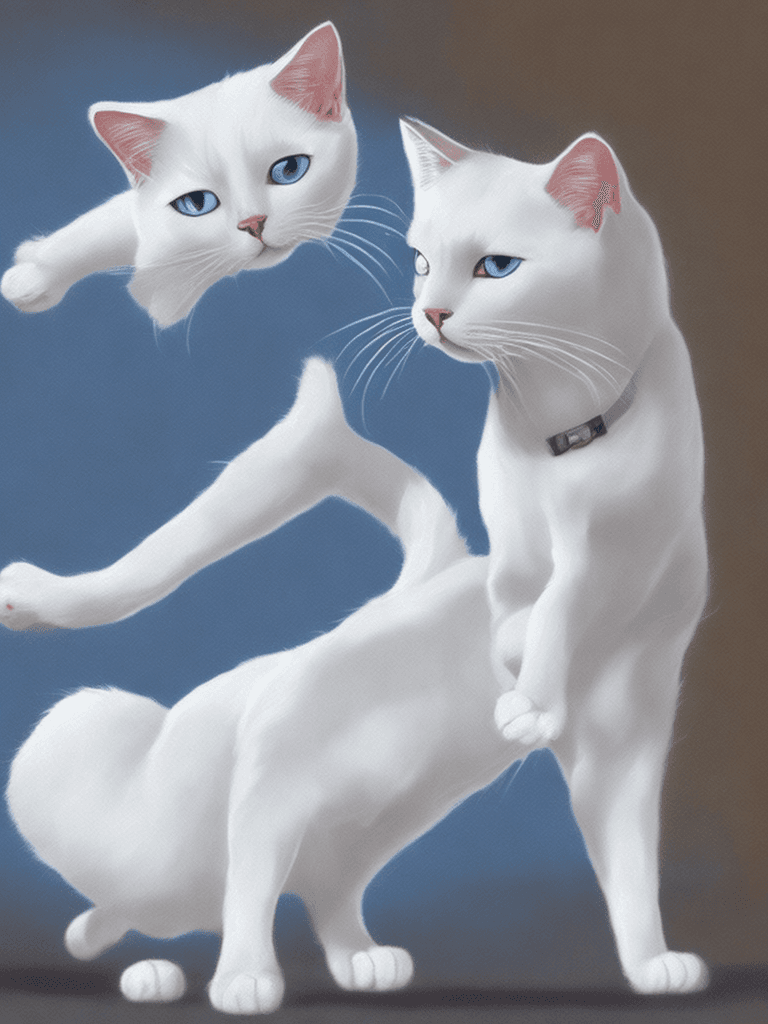 AI generated: white cat  Blue eyes, short hair strong, like to dance