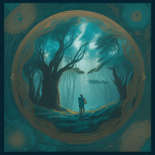 AI generated: a large circle of a person above a tree in an image, in the style of vibrant fantasy landscapes, tea...