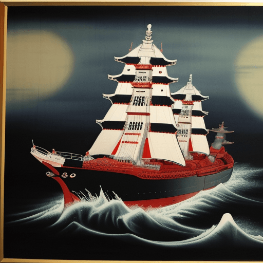 AI generated: Yamato ship with a japanese painting style
