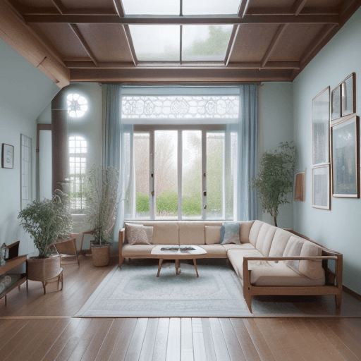 AI generated: High resolution photography interior design, dreamy sunken living room conversation pit, wooden floo...