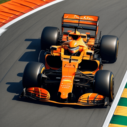 AI generated: A high resolution photo of an orange cat driving a formula 1 car