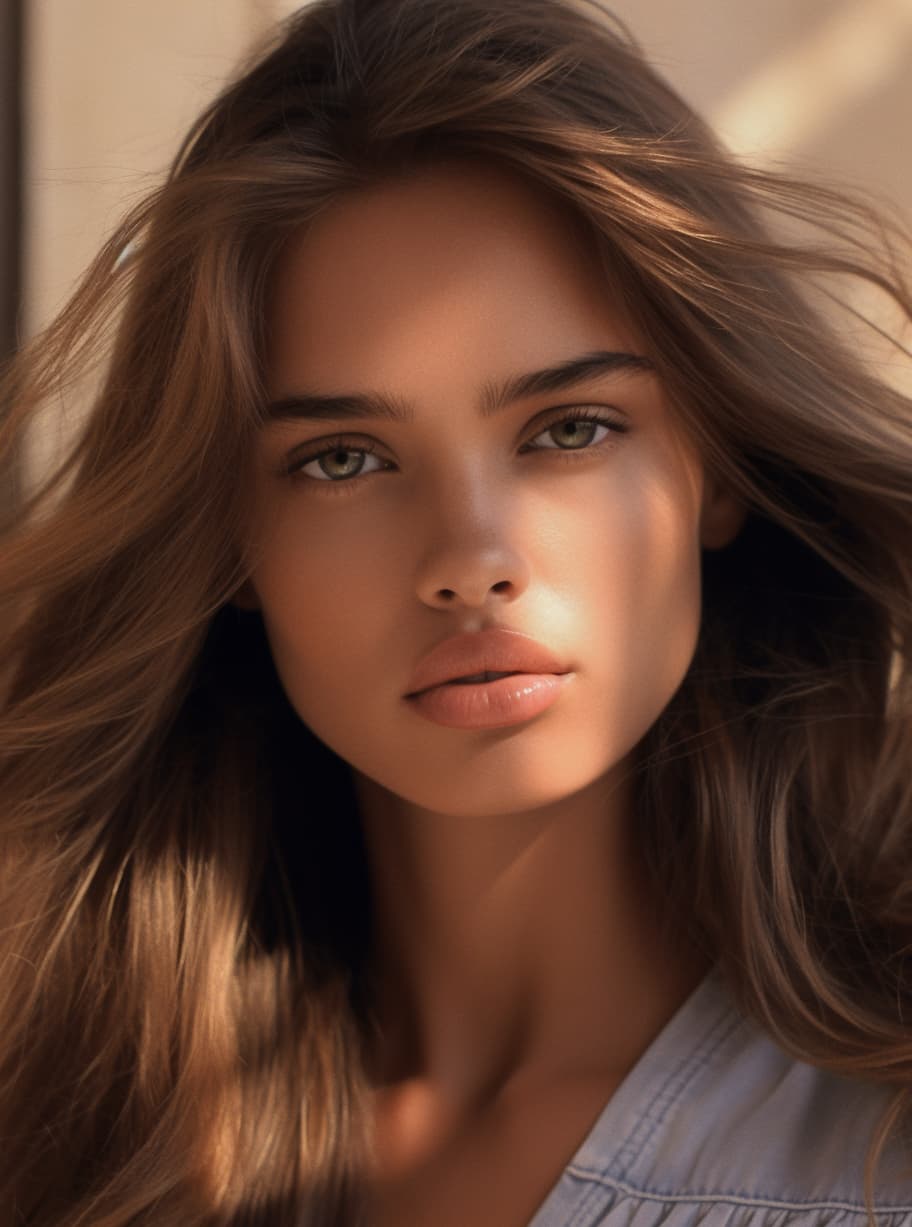 AI generated: a close up of a woman with long hair, by Juan O'Gorman, adriana lima, perfect face , light brown col...