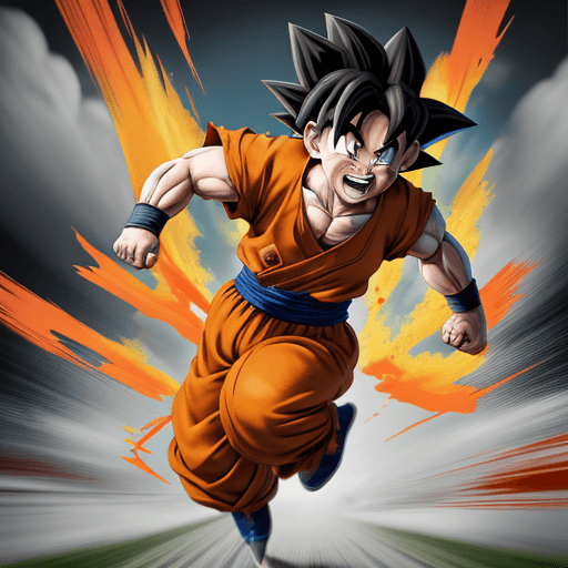 AI generated: goku runing away from hitler , laughing , smile , game , happy , running, high resolution , 4k, hitl...