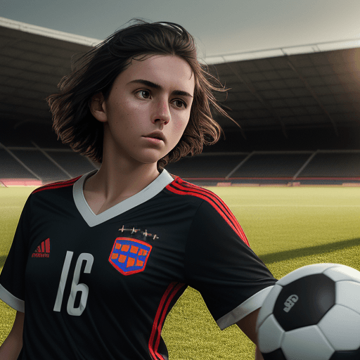 AI generated: a young dark haired soccer goalie, blocking a soccer ball before it scores, hasselblad 1600f, soccer...