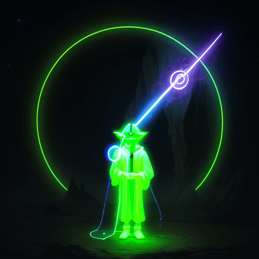 AI generated: Yoda in cosmos with portal, light sword, neon, 8k
