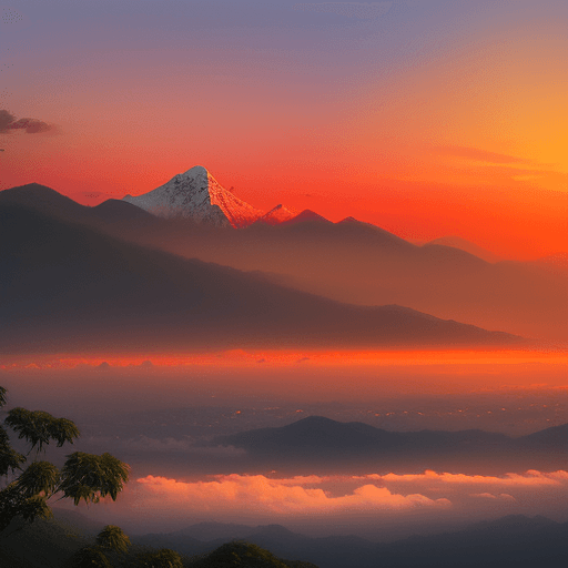 AI generated: Painting of snowy mountains in sunset, Phuket, Thailand.