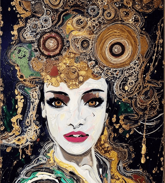 AI generated: Oil painting, high resolution 8k,  Jackson Pollock master painter, Byzantine artwork, 
oriental lady...