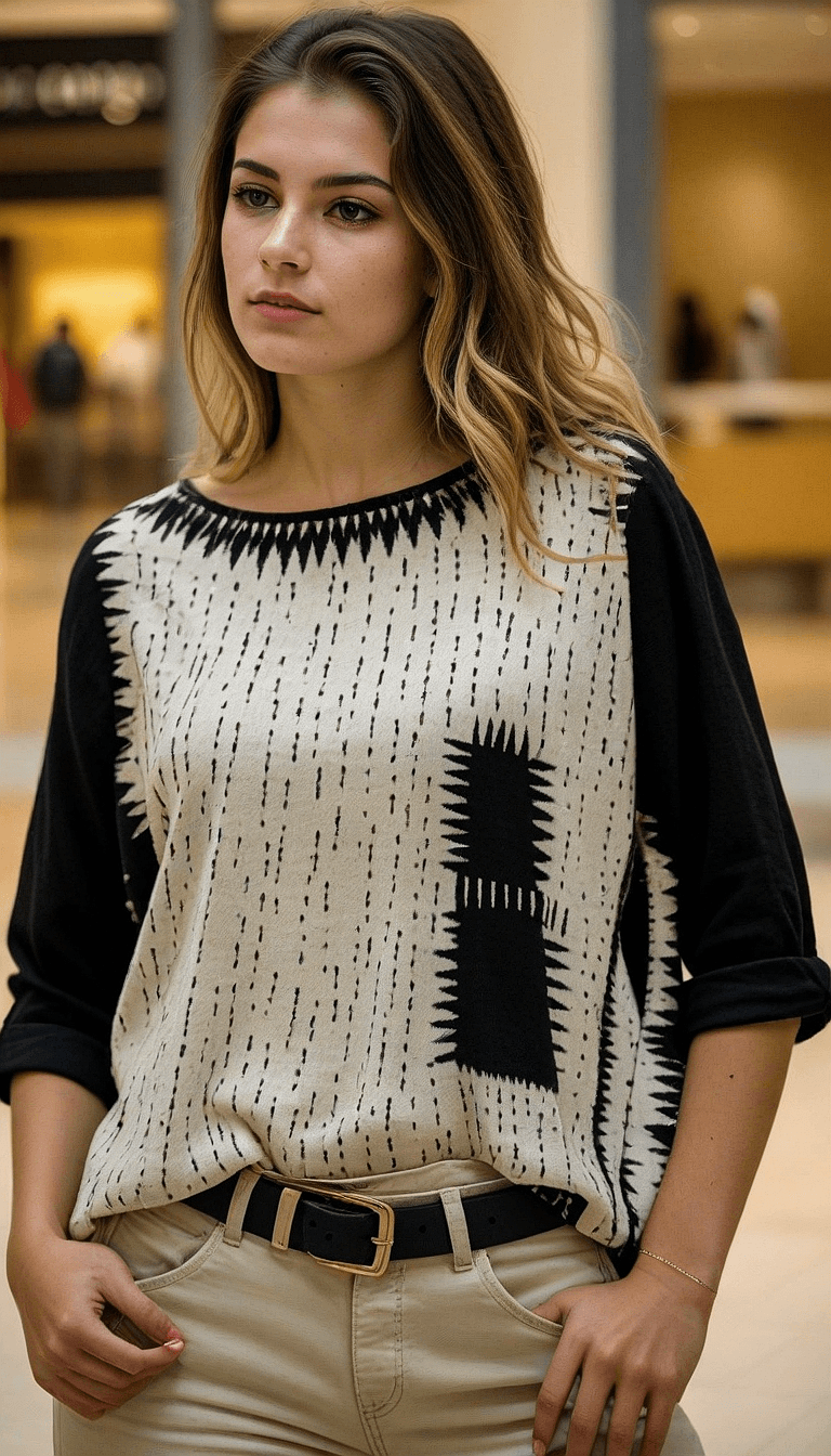 AI generated: An image of a woman standing with her body angled to the right, providing a three-quarter view to th...