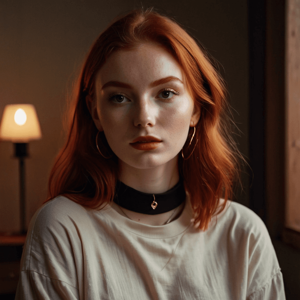 AI generated: Raw photo, (25yo redhead girl:1.2), makeup, graphic eyeliner, rouge, (choker:0.9), realistic skin te...