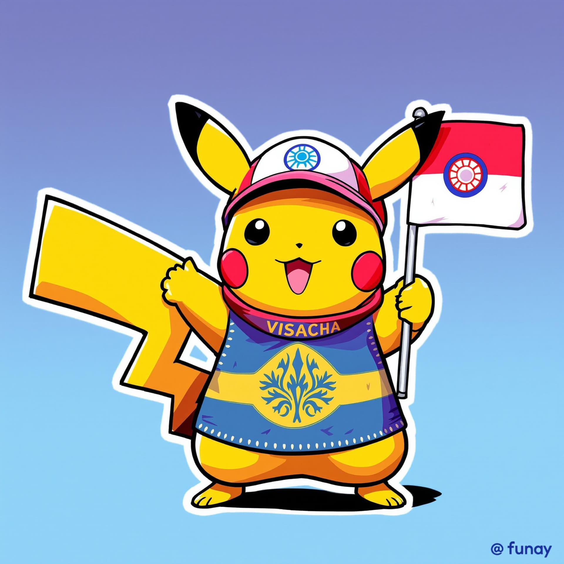 AI generated: Pikachu waving the Vasque 
Flag