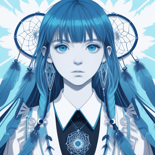 AI generated: Dream Catcher, in the style of crisp neo-pop illustrations, sky-blue, nightcore, trompe-l'œil illusi...