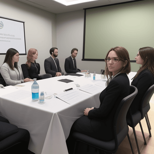 AI generated: Genera una imagen que represente un equipo de cinco personas (tres mujeres y dos hombres) sentados a...