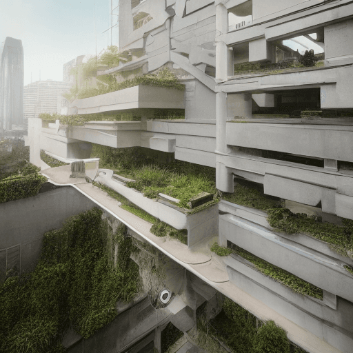 AI generated: High resolution photography architecture, dreamy sunken, car par concrete with vertical garden, bauh...