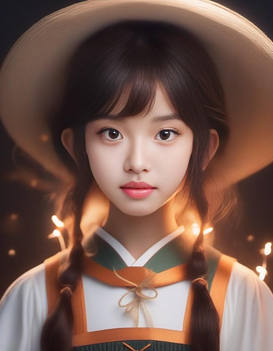 AI generated: Little Witch casting a wonderful spell, Cute Face, Surprised expression, ( Studio Ghibli:1.1), Niji ...