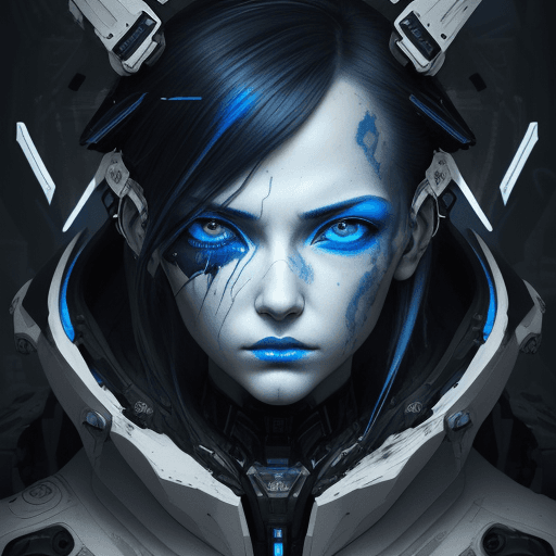 AI generated: artistic, synthetic mechanic face, complexity with details, eye detailing, deep gaze, limited colors...