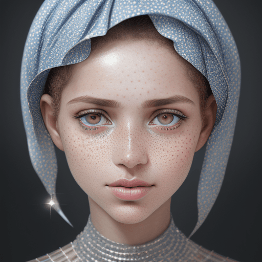 AI generated: a Fulani woman with freckled skin is photographing her face, in the style of dmitry kustanovich, del...