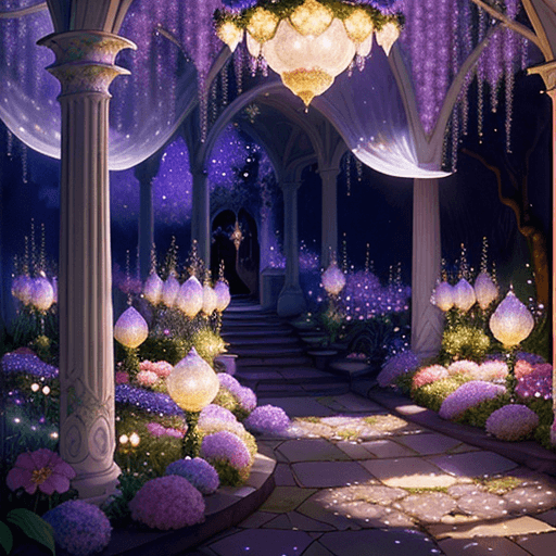 AI generated: Sparklecore Garden, Moonbeams, Shining Flowers, Enchanting Moonbeams, Botanical Scene, glistening Mo...